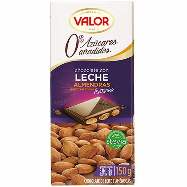 Chocolate con Leche y Almendras Sin Azucar Valor 150g