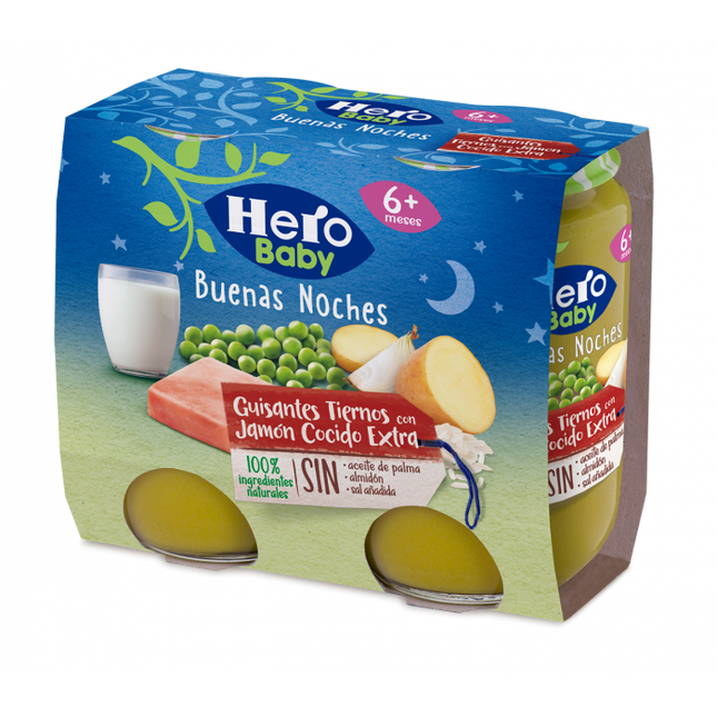 Comida para Bebés Hero Guisantes y Jamon Pack x2 190g