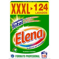 Elena Detergente para lavadora ropa blanca y color, polvo - 124 dosis